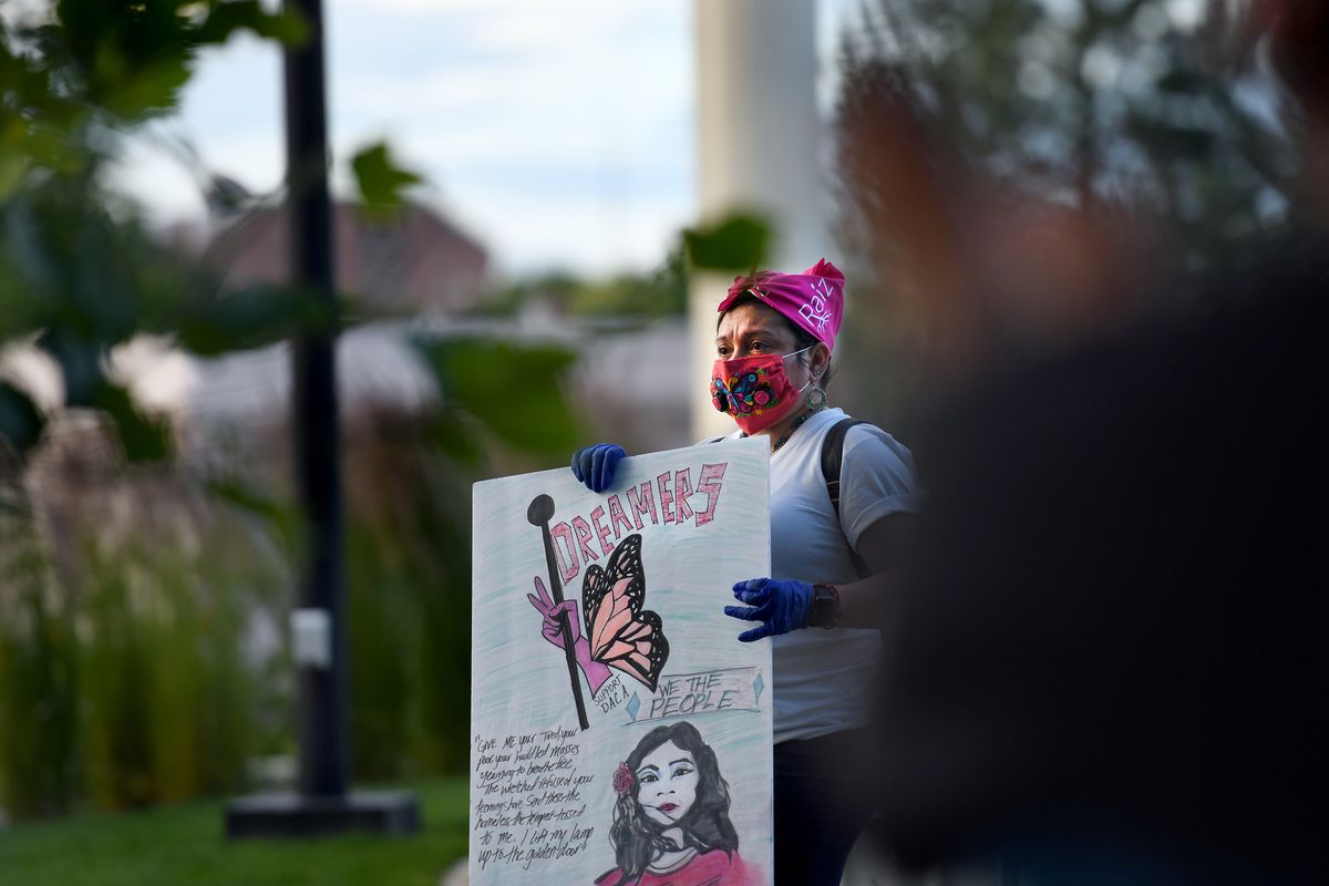 Lili Navarrete, who immigrated to Spokane from Mexico City, is the director of public affairs for Planned Parenthood of Greater Washington and North Idaho and manages Raiz, an outreach program for Latino communities. She helped organize a demonstration in support of the immigration program known as DACA on Monday, June 29, 2020, in downtown Spokane.  (Kathy Plonka / The Spokesman-Review)