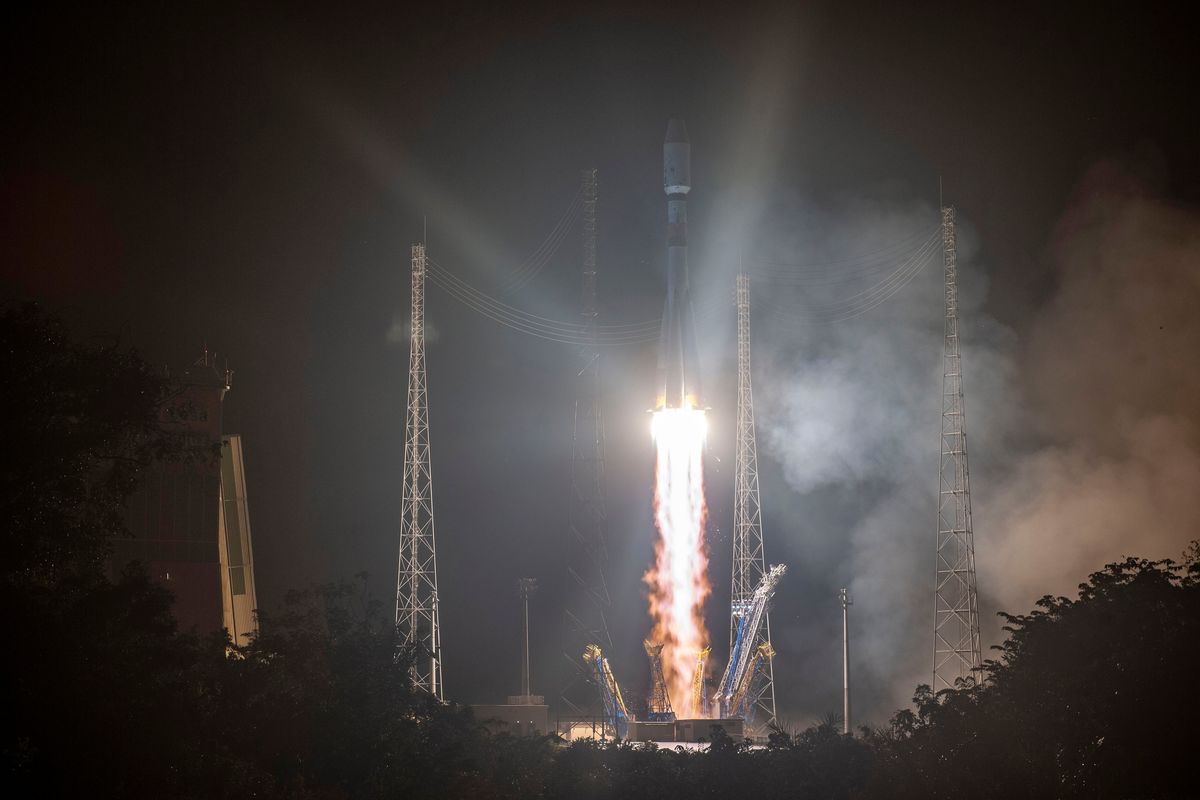 A Russian Soyuz rocket lifts off from the Kourou space base, French Guiana, Dec. 18, 2019. The war in Ukraine is causing a swift and broad decaying of scientific ties between Russia and the West. (JM GUILLON)