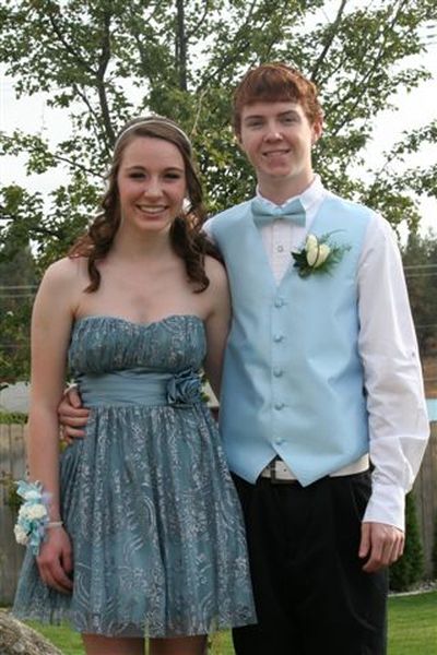 After a morning of turkey hunting with her father, Alyssa Donelan changed outfits to pose with Sawyer Starnes before the couple headed off to the Central Valley High School homecoming dance. (Courtesy photo)