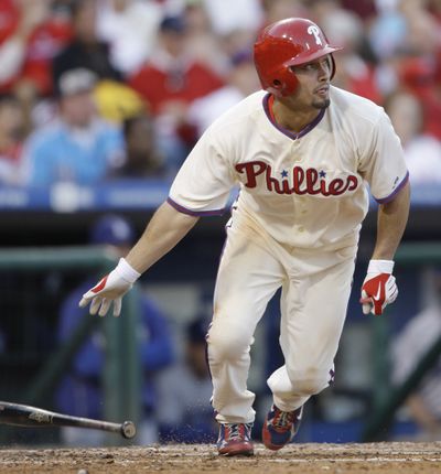 Phillies pitcher Brett Myers delivered a two-run single in the third.  (Associated Press / The Spokesman-Review)