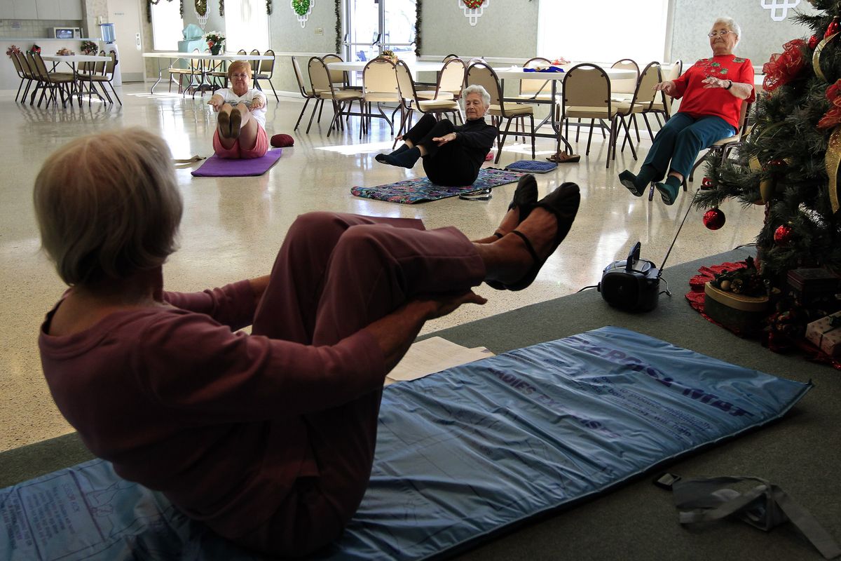 Bernice Bates, 91, teaches her weekly yoga class at the Mainlands Retirement Community Center in Pinellas Park, Fla. Bates is the world’s oldest yoga teacher, according to the Guinness Book of World Records.