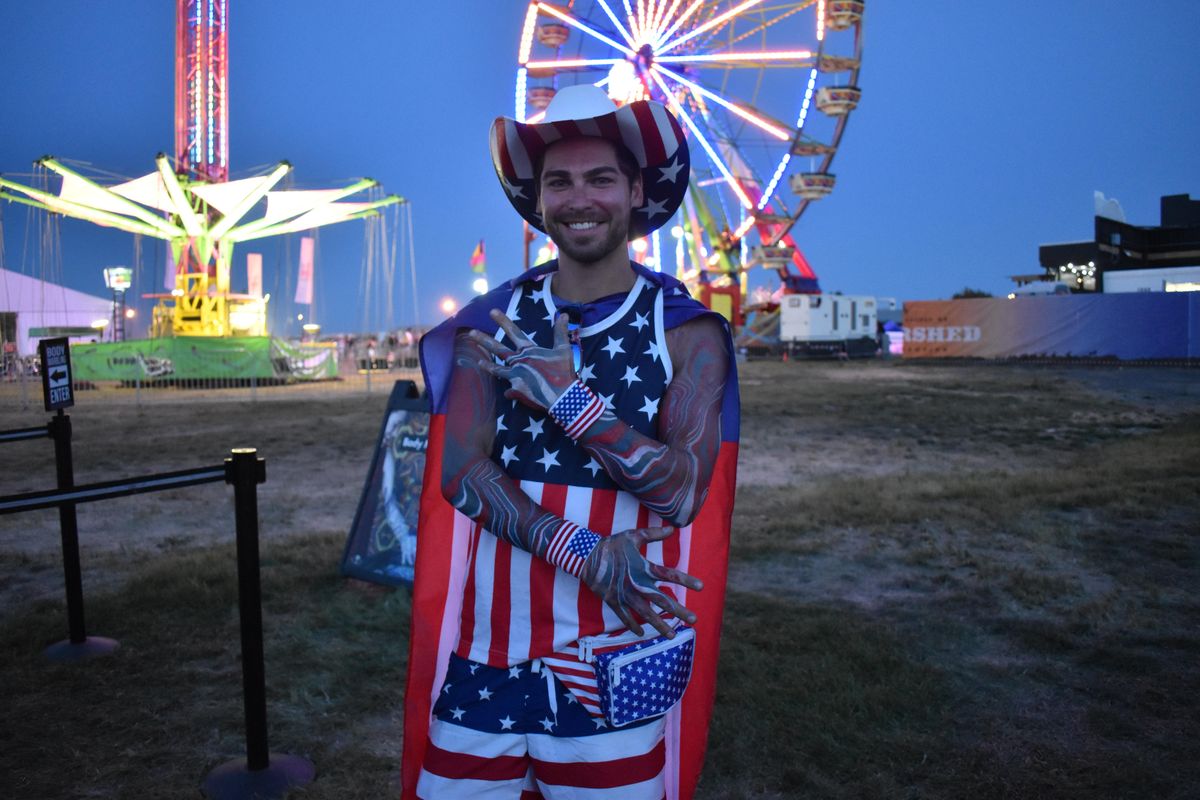 Brad Lawrence of Michigan-based Black Light Visuals on Day 2 of the Watershed Festival on Saturday, Aug. 3, 2019, at the Gorge Amphitheatre in George, Wash. (The Spokesman-Review)