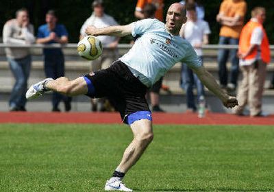 
Czech Republic striker Jan Koller, at nearly 6-foot-8, practices Friday in Westerburg, Germany. 
 (Associated Press / The Spokesman-Review)