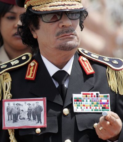 Libyan leader Moammar Gadhafi arrives at Rome’s Ciampino airport Wednesday.  (Associated Press / The Spokesman-Review)