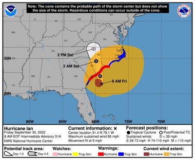 Ian weakened to a tropical storm after making landfall near Cayo Costa, Florida, as a Category 4 hurricane.    (National Hurricane Center/National Hurricane Center/TNS)