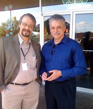 Pastor Tim Remington and I six years ago outside the old Ironwood Square Starbucks coffee shop. (Dennis Mansfield/photo)