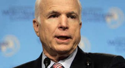 
Sen. John McCain, R-Ariz., addresses members and guests of the Worlds Affairs Council in Los Angeles on Wednesday. Associated Press
 (Associated Press / The Spokesman-Review)