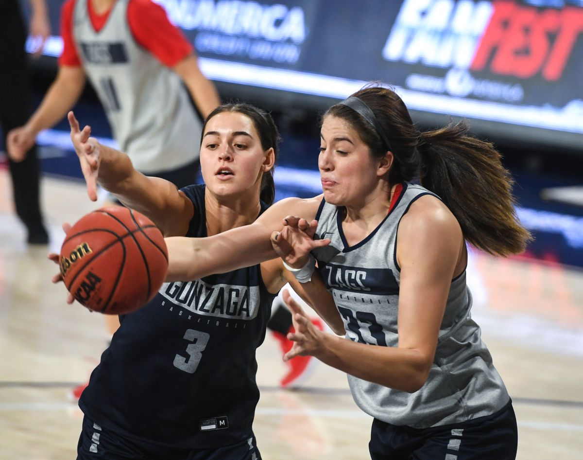 Gonzaga senior forward Jenn Wirth, left, and junior forward Melody Kempton, of Post Falls, are expected to give the Bulldogs rebounding strength this season.  (DAN PELLE/THE SPOKESMAN-REVIEW)