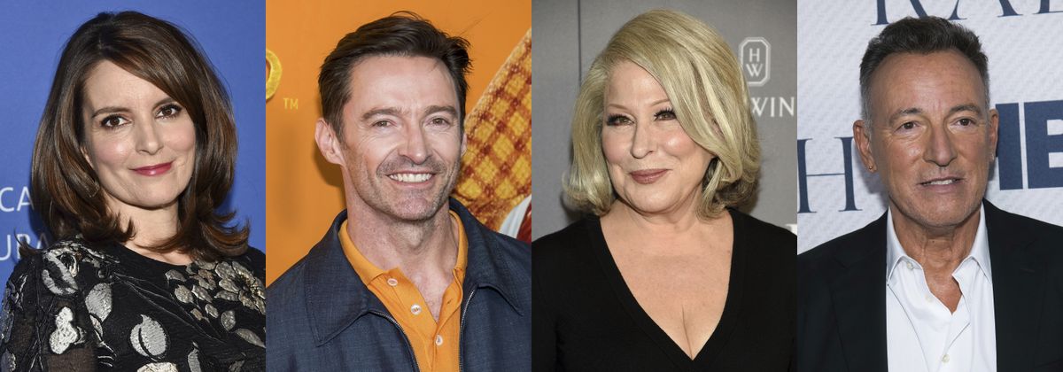 This combination photo shows Tina Fey, Hugh Jackman, Bette Midler and Bruce Springsteen, who have raided their closets to offer up personal items for a charity online auction on April 28.  (STF)