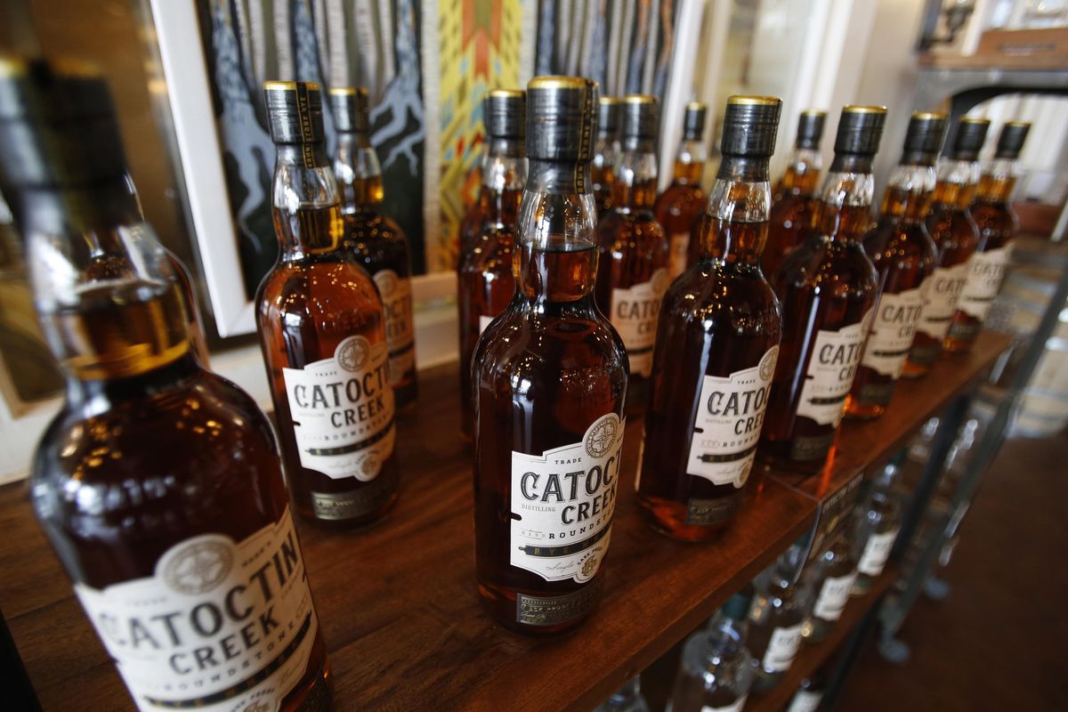 In this June 20, 2018 photo, Catoctin Creek Distillery whiskey is on display in a tasting room in Purcellville, Va. (Steve Helber / associated press)