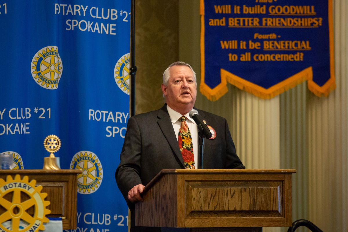 Al French engages in a debate with challenger Robbi Anthony in the Georgian Grand Ballroom of the Spokane Club on Oct. 4, 2018. The candidates debated in front of the Rotary Club for the County Commissioner, District 3 position. (Libby Kamrowski / The Spokesman-Review)