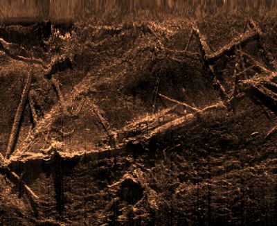 The remains of the Clotilda, the last known U.S. ship involved in the trans-Atlantic slave trade, is visible with sonar imaging.  (HONS)