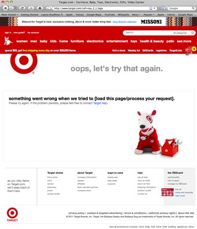 This screen shot shows the crashed Missoni page on the Target.com. The retailer drummed up so much interest in the Missoni line that its website crashed several times. (Associated Press)