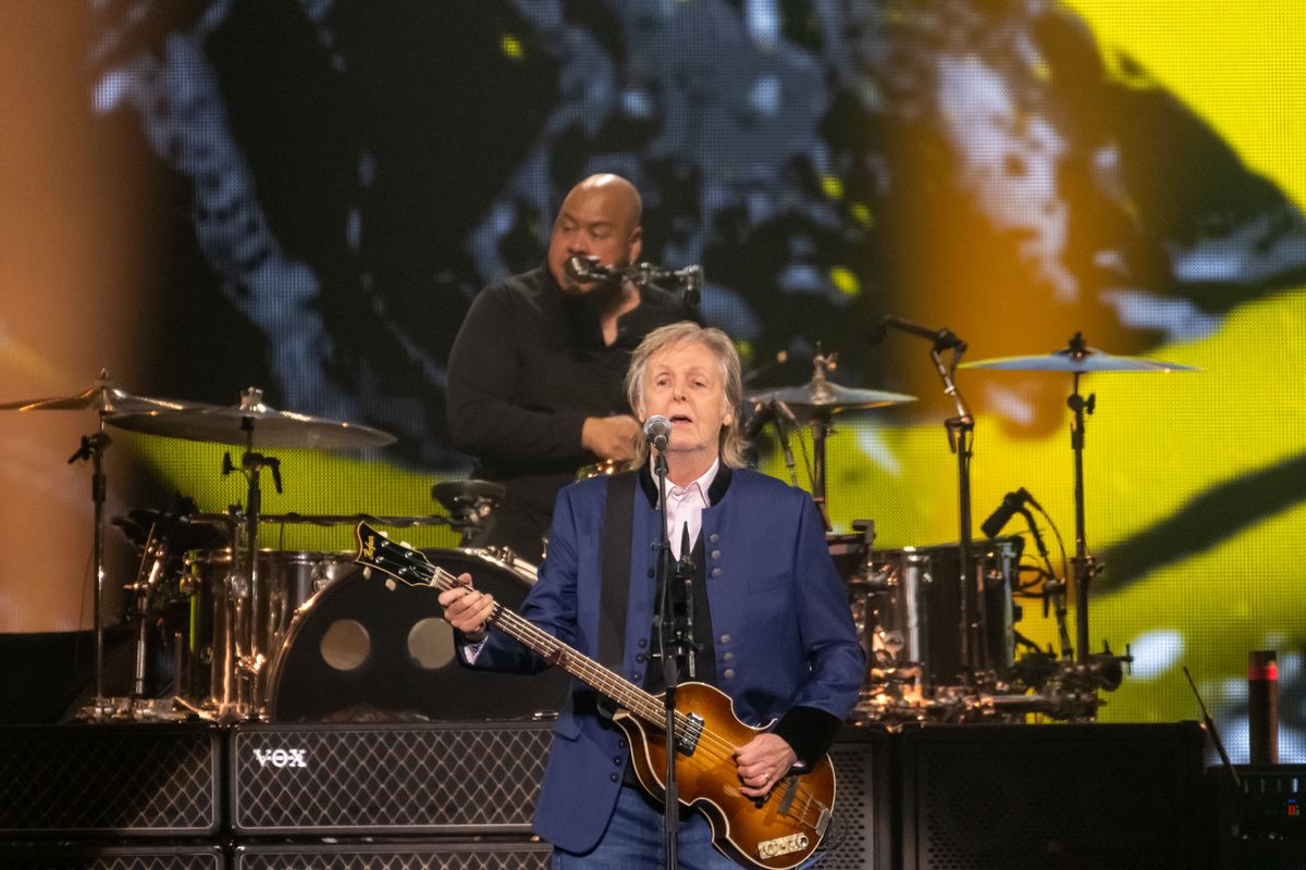 Paul McCartney performs during the opening night of his Got Back tour Thursday, April 28, 2022, at Spokane Arena.  (Colin Mulvany/The Spokesman-Review)