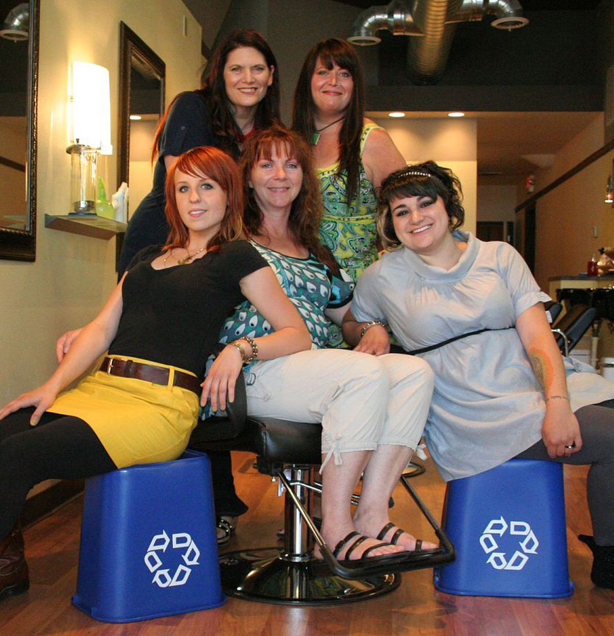 Green Salon and Day Spa in downtown Spokane took large steps to reduce its environmental impact, including recycling much of its used products, improving ventilation and avoid many more toxic cosmetic products. Owners/Employees include, front row, from left, Christian Baker, Cheryl Lystad, Lachele Pate. Back row, Heidi Crow and Annie Grieve. (Courtesy photo)