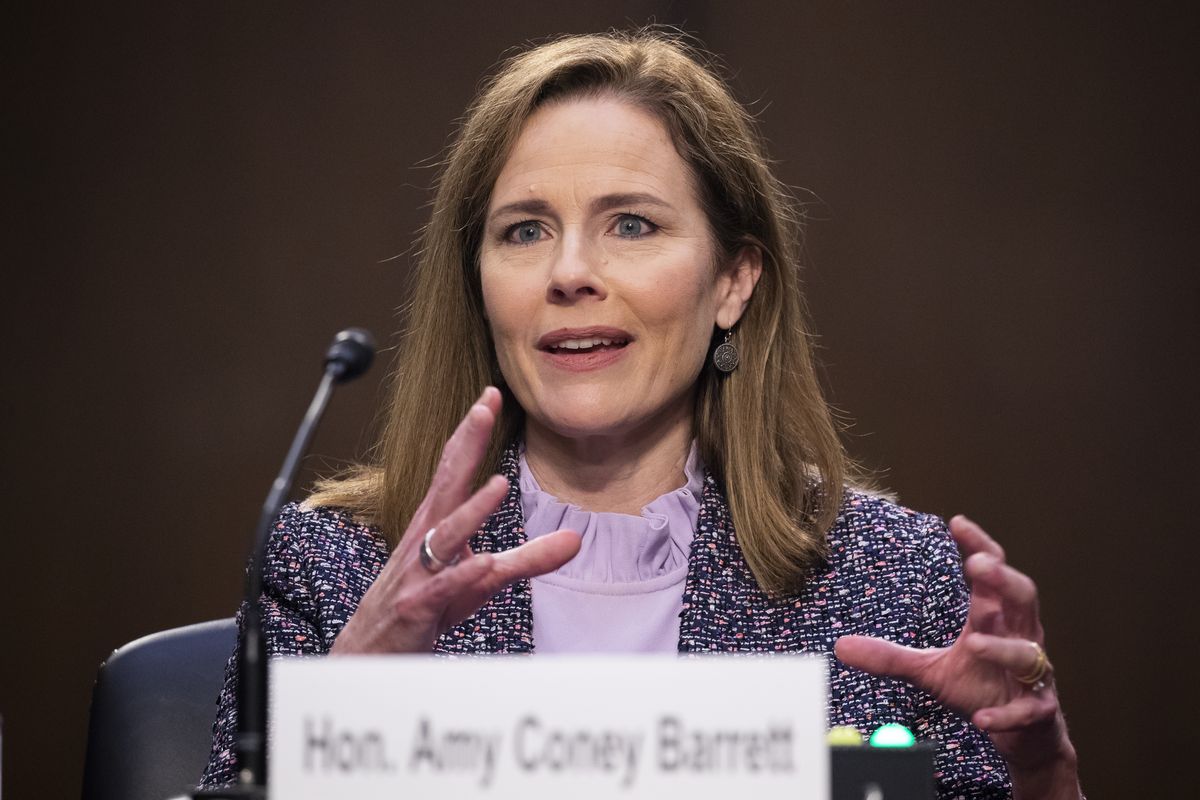Supreme Court nominee Amy Coney Barrett speaks during a confirmation hearing before the Senate Judiciary Committee on Wednesday on Capitol Hill in Washington.  (Michael Reynolds)