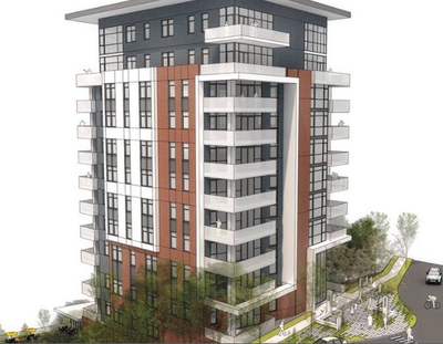 The 1400 Tower is a condo project proposed on Riverside Avenue overlooking Peaceful Valley. (Photo courtesy of Mick McDowell)