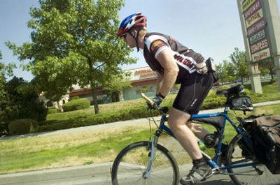 
Bicyclist Thomas Beasley  is in Spokane as part of his 15-year journey across the United States raising money for the National Multiple Sclerosis Society. 
 (Holly Pickett / The Spokesman-Review)