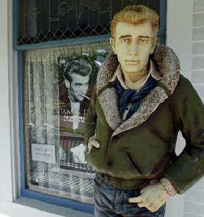 
A statue of actor James Dean stands outside of the Rebel Rebel, a James Dean gift shop in Fairmount, Ind. Dean lived in Fairmount from age 9 to 18 and is buried there. 
 (Associated Press / The Spokesman-Review)