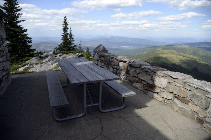 Picnic tables at the 1933 Vista House offer a great place to eat a snack and enjoy the view. Pioneer Francis Cook loved the view and hoped the land would someday be a park so everyone could venture to the top. Crews from the Civilian Conservation Corps built the stone structure, now a day-use facility within the ski area.