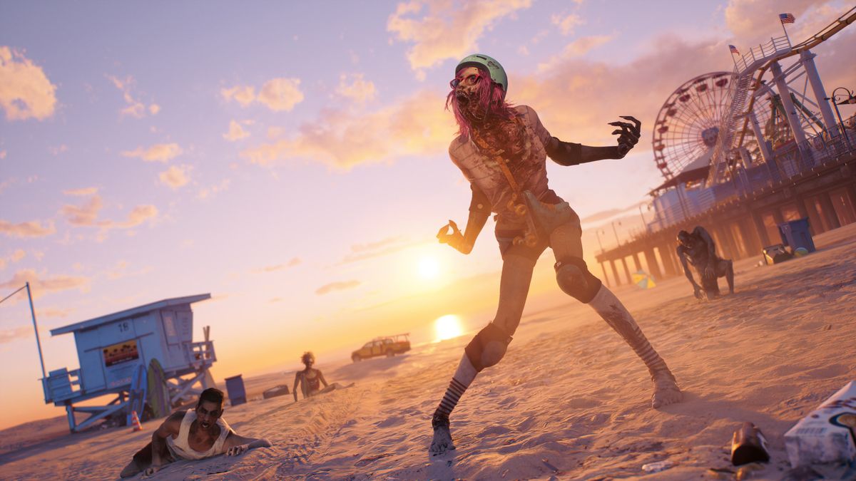 Dead Island 2 takes place in a zombie-ridden Los Angeles, or “HELL-A,” where players will decimate hordes of the infected. The game will release on February 3 for Windows PC, PlayStation 4, PlayStation 5, Xbox One and Xbox Series X|S.  (Deep Silver)