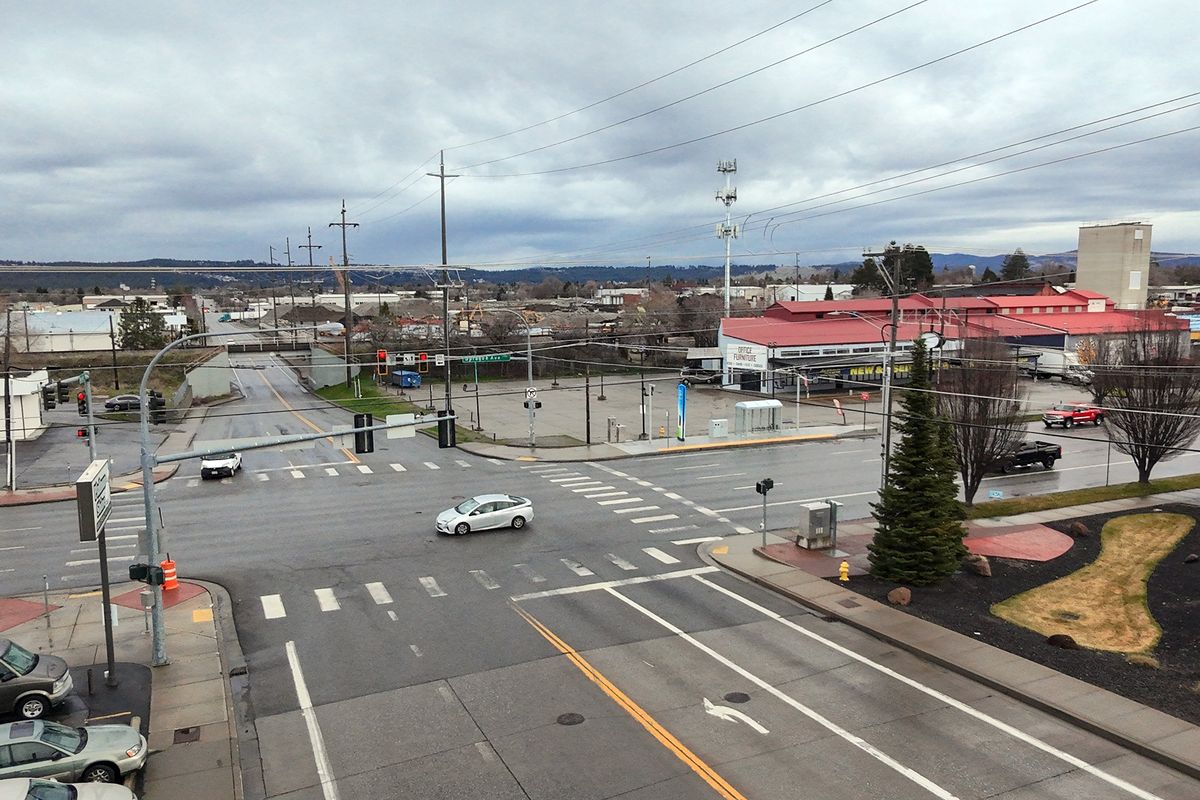 Present day: The former seed storage and processing plant on the northeast corner of Sprague Avenue and Park Road in Spokane Valley, was used by the Morrison Bros. Seed Company until the 1980s. The building is now occupied by a used office furniture store and automotive specialty businesses. (Jesse Tinsley/THE SPOKESMAN-REVIEW)