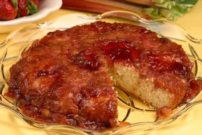 
Strawberry Rhubarb Upside-Down Cake is a dessert that is crowned with the classic flavors of spring. 
 (Associated Press / The Spokesman-Review)