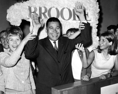 Edward W. Brooke celebrates with campaign workers in Boston after the GOP chose him to run for U.S. Senate in 1966. (Associated Press)