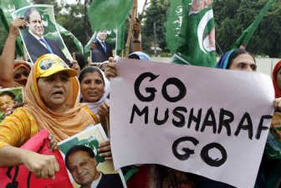 
Supporters of Pakistan's ousted former Prime Minister Nawaz Sharif participate in a rally against President Gen. Pervez Musharraf on Saturday in Lahore. Associated Press
 (Associated Press / The Spokesman-Review)