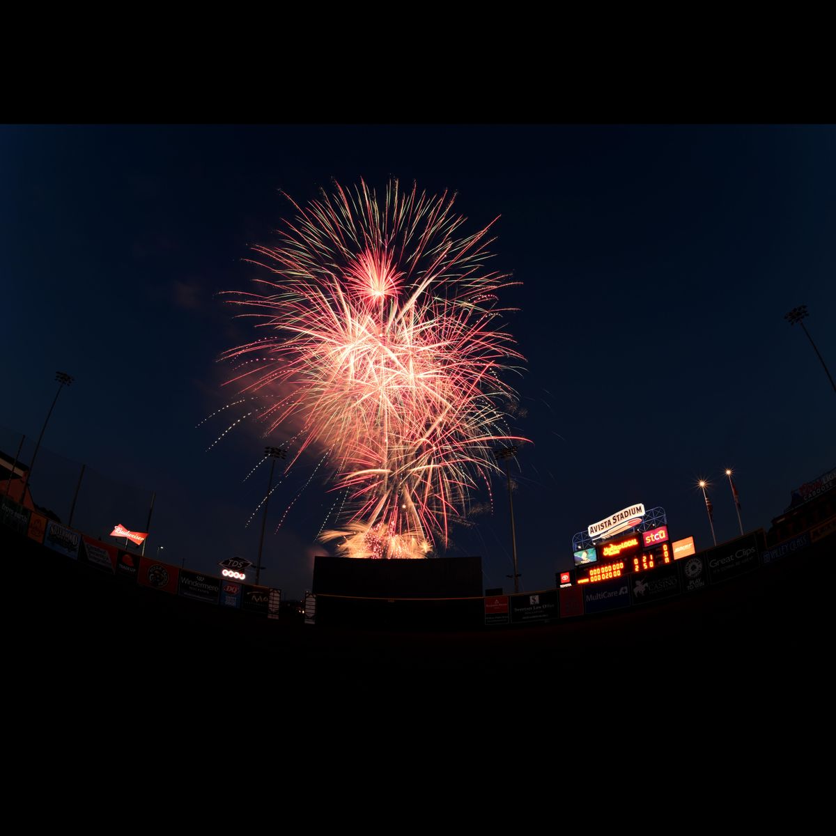 The fireworks display on the Fourth of July at Avista Stadium.  (James Snook/Spokane Indians)