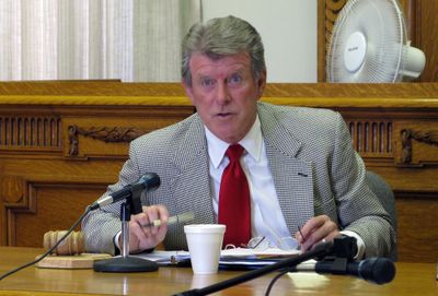 Idaho Gov. Butch Otter speaks Tuesday proposed changes in the way state land transactions take place. (Betsy Russell / The Spokesman-Review)