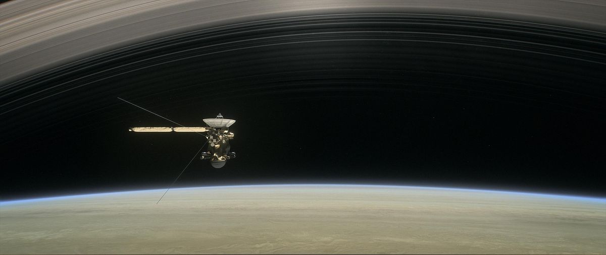 This image made available by NASA in April 2017 shows a still from the short film "Cassini