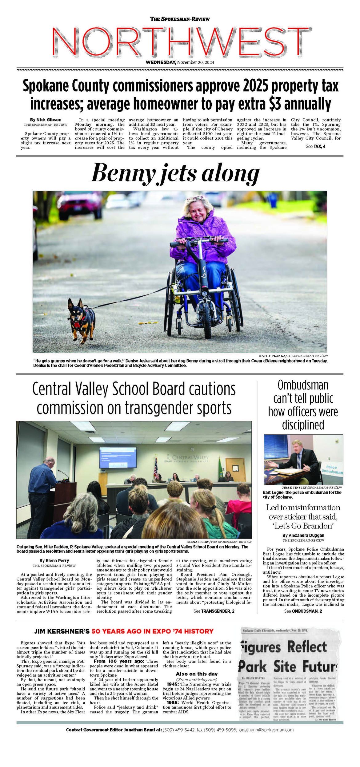 Northwest Front Page for Nov. 20, 2024 The SpokesmanReview