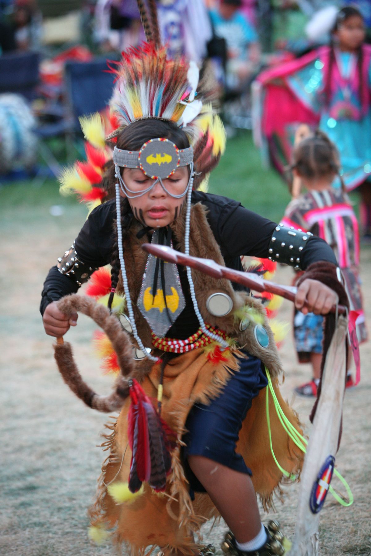 At least one participant wore Batman-themed regalia to last year’s Youth Powwow and Family Fun Night. Friday’s event starts at 7 p.m. at Riverfront Park. Tribal and non-Native youths are invited to dance and play.
 (Gathering at the Falls Powwow courtesy)