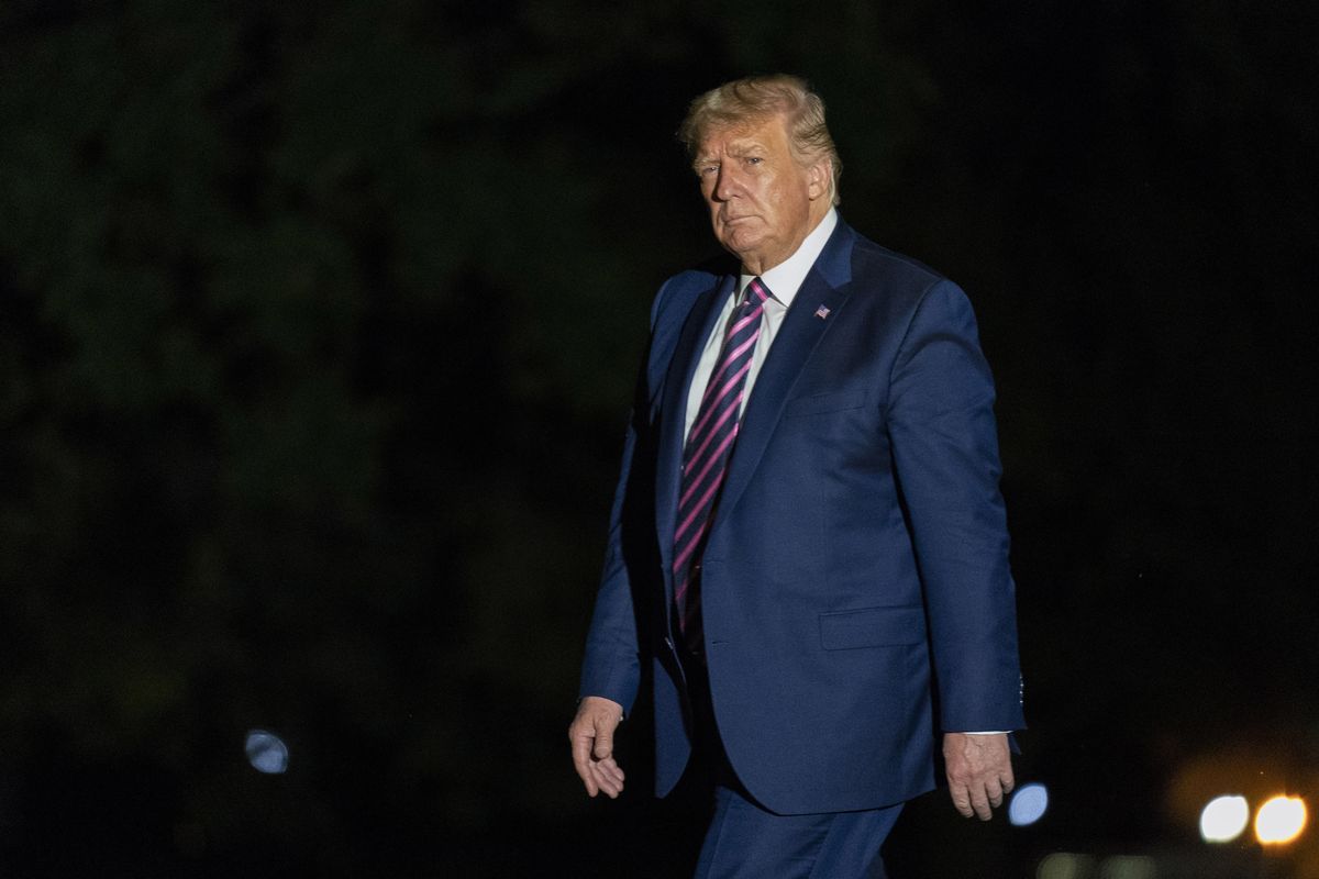 President Donald Trump walks on the South Lawn as he arrives at the White House, Monday, Sept. 14, 2020, in Washington from a trip to Phoenix.  (Associated Press)