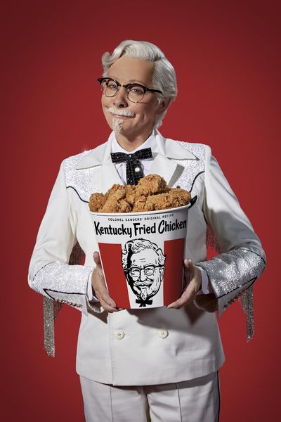 This photo provided by KFC shows singer Reba McEntire as KFC's Colonel Sanders. A rotating cast of famous names have portrayed the Colonel since 2015, but McEntire is the first female celebrity to do it, and the first musician. (Courtesy of KFC via AP) ORG XMIT: NYBZ645 (AP)
