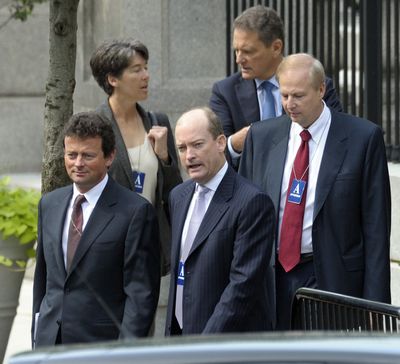 BP Chief Executive Officer Tony Hayward, left, BP America Chairman Lamar McKay, center, and other BP representatives arrive at the White House on Wednesday, June 16, 2010. (Susan Walsh / Associated Press)