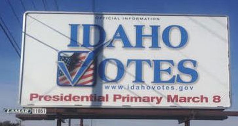 Billboard touting Idaho presidential primary election, one of 22 erected statewide by the Idaho Secretary of State's office (idaho Democratic Party)