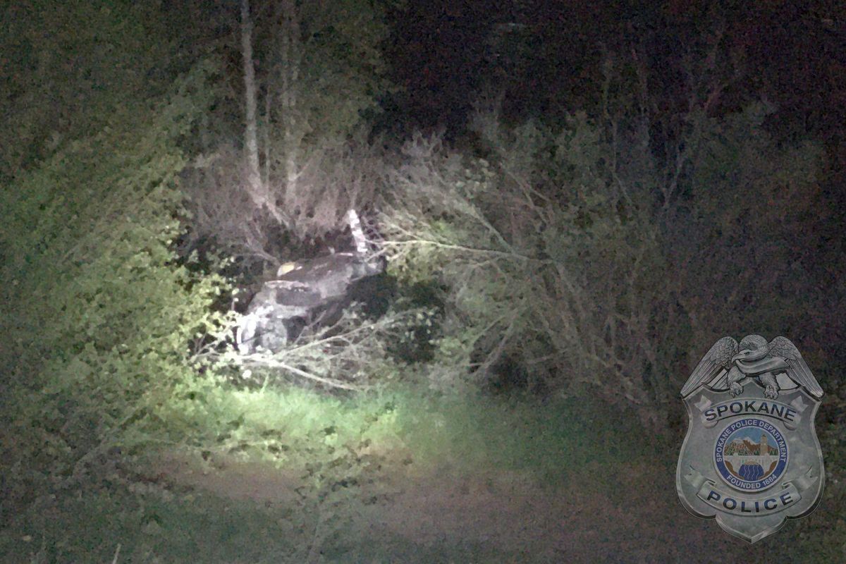 Several people helped Spokane police officers pull a teen driver from his car after crashing it into the Spokane River early Tuesday. (Spokane Police Department)