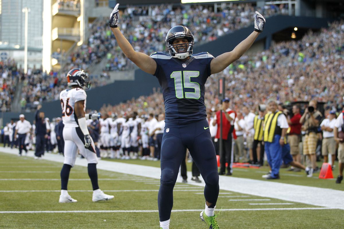 Jermaine Kearse celebrates one of his two touchdowns. (Associated Press)