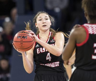 Delaney Hodgins scored 2,120 career points with Eastern Washington University. (Dan Pelle / The Spokesman-Review)