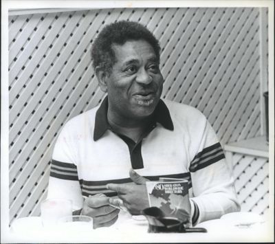 Dizzy Gillespie, one of the luminaries trapped in Spokane by volcanic ash, would rather have been home in New Jersey on May 19, 1980, but he was able to muster a smile during breakfast at the Sheraton-Spokane Hotel. (Don Jamison / The Spokane Daily Chronicle)