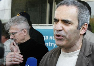 
Garry Kasparov speaks to the media at Moscow's Sheremetyevo airport on Friday. 
 (Associated Press / The Spokesman-Review)