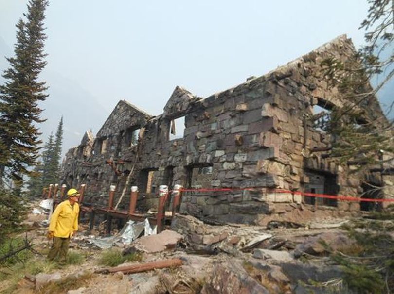 The century-old Sperry Chalet burned on Aug. 21, 2017, in the Sprague Fire that plagued Glacier National Park. (Glacier Conservancy)