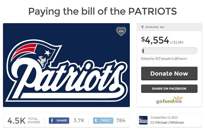 A man who says he's from Spokane is trying to raise $1 million to pay fines for the Patriots. (GoFundMe Screenshot)