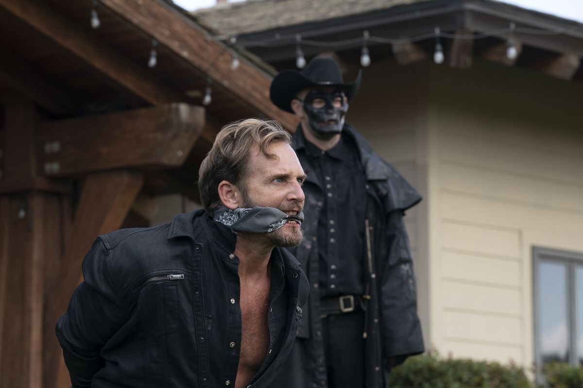 Dylan Tucker (Josh Lucas) and a Purger in “The Forever Purge,” directed by Everardo Valerio Gout. (Jake Giles Netter/Universal Pictures)
