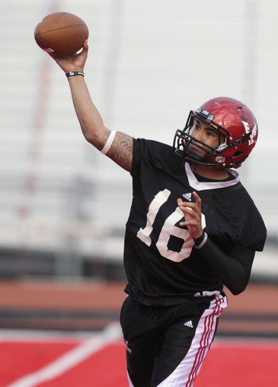 Eastern Washington quarterback Vernon Adams threw for 116 yards during Saturday’s scrimmage. (Colin Mulvany)