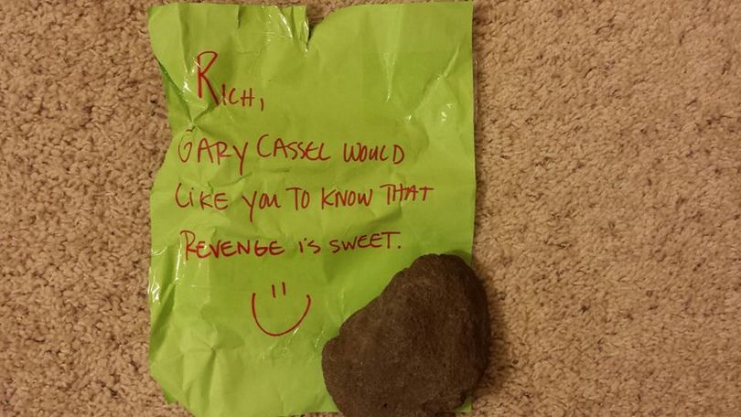 Gary Cassel had a friend stash this rock in Rich Landers' gear. (Rich Landers)