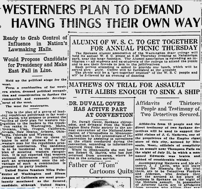 A coalition of Western political leaders were working on a political plan to “grab control of influence in the nation’s lawmaking halls,” the Spokane Daily Chronicle reported. (Spokane Daily Chronicle archives)