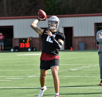 Washington State quarterback Jarrett Guarantano prepares to throw during a recent practice at Rogers Field in Pullman.  (Courtesy/Washington State)